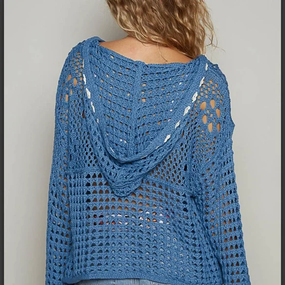 OD23-POL American Flag Crochet Hooded Sweater - Picture 4 of 8